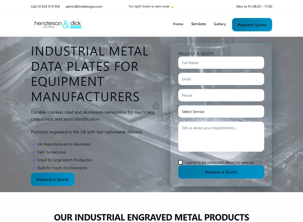 Data Plates website screenshot built by Web Spinner UK