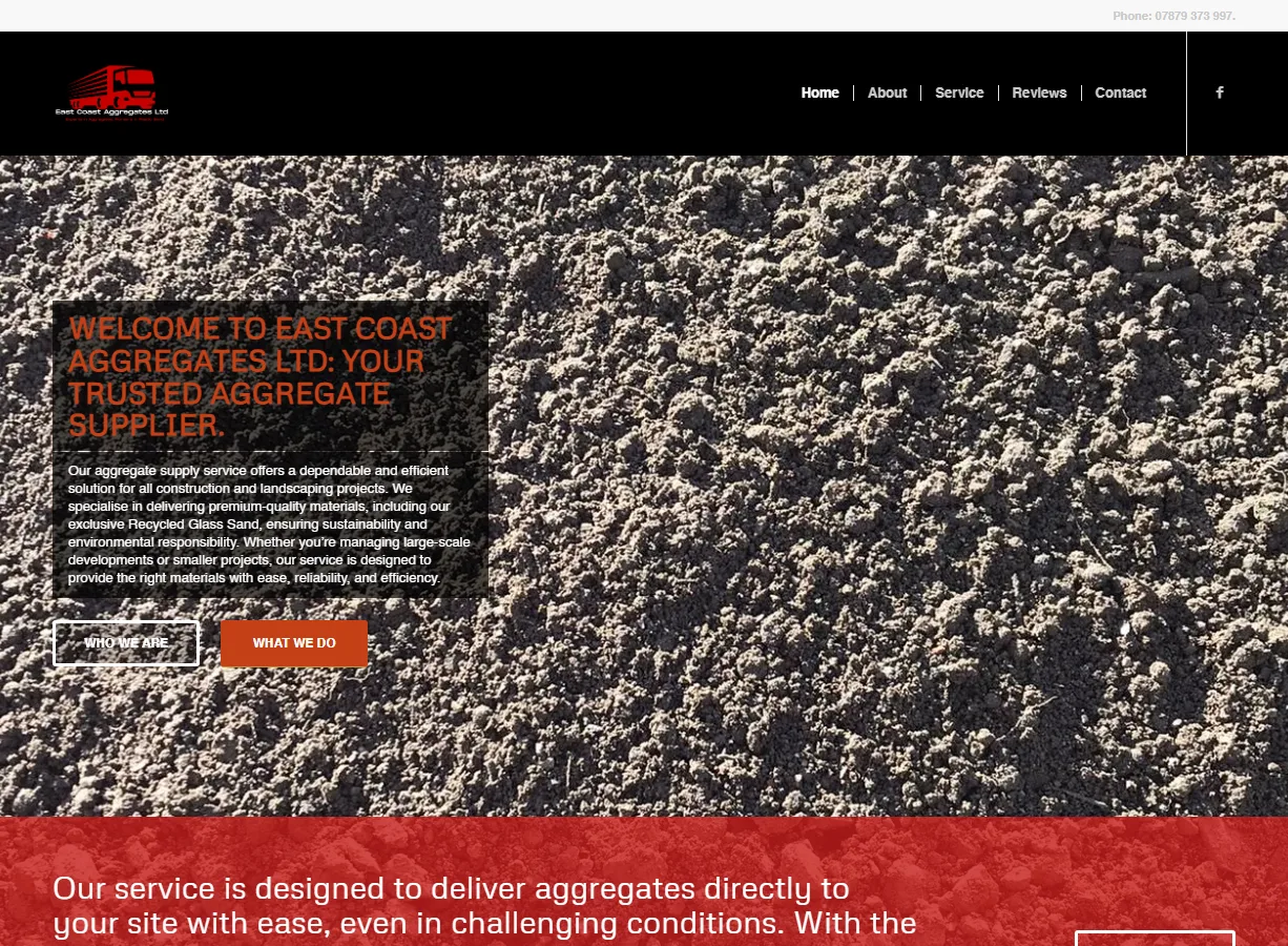 East Coast Aggregates Ltd website screenshot built by Web Spinner UK