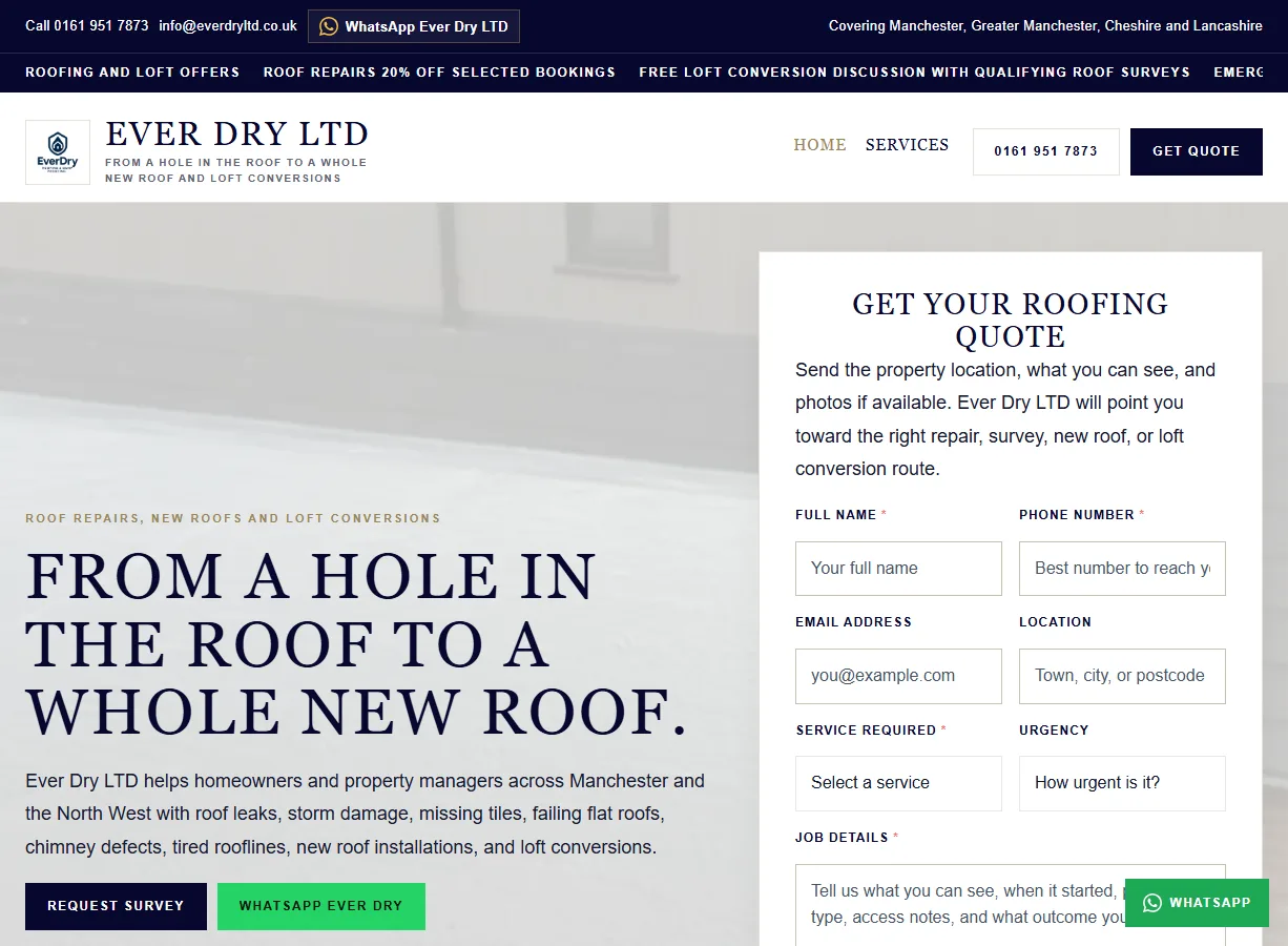 Everdry Ltd website screenshot built by Web Spinner UK
