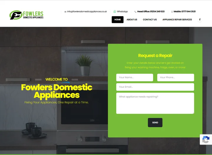 Fowlers Domestic Appliances website screenshot built by Web Spinner UK