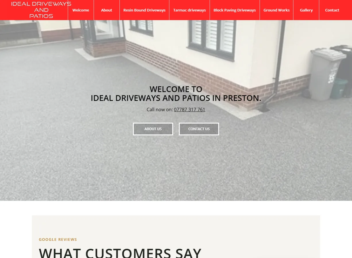 Ideal Driveways and Patios website screenshot built by Web Spinner UK