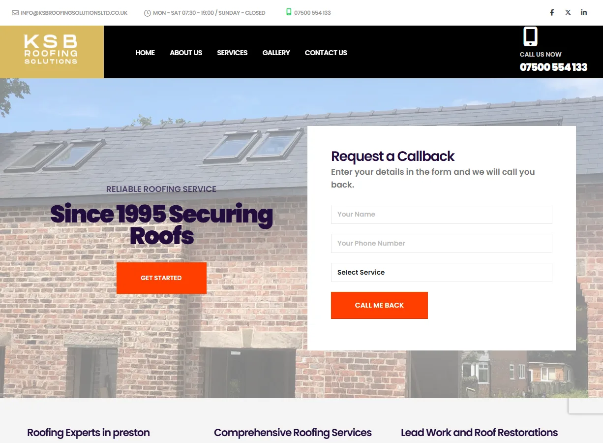 KSB Roofing Solutions Ltd website screenshot built by Web Spinner UK