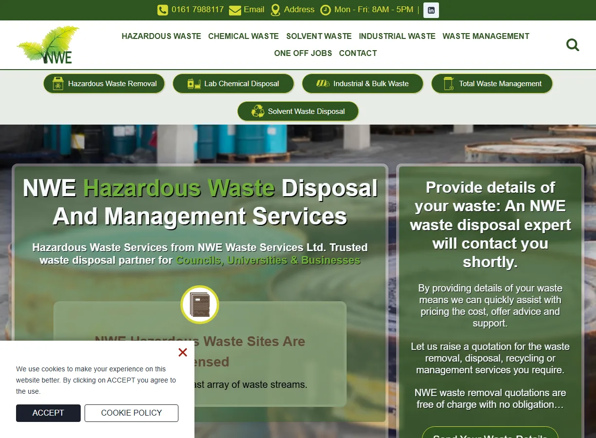 NWE Waste website screenshot built by Web Spinner UK