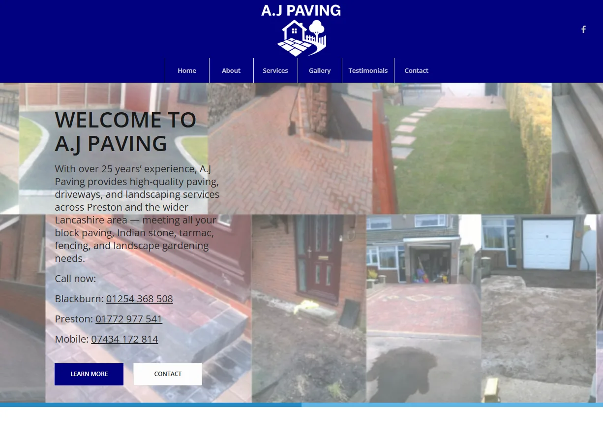 Preston Paving website screenshot built by Web Spinner UK
