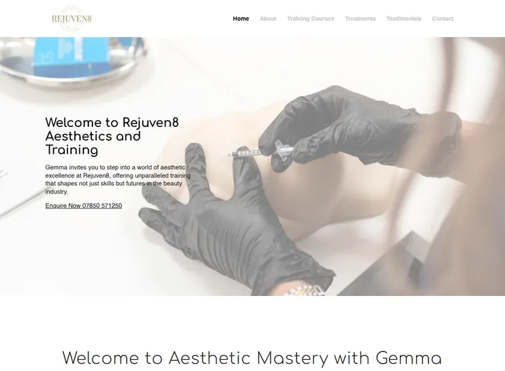 Rejuven8 Aesthetics and Training website screenshot built by Web Spinner UK