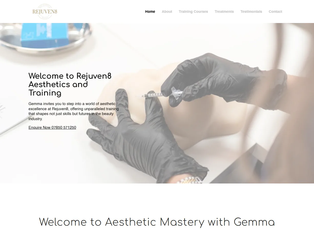 Rejuven8 Aesthetics and Training website screenshot built by Web Spinner UK