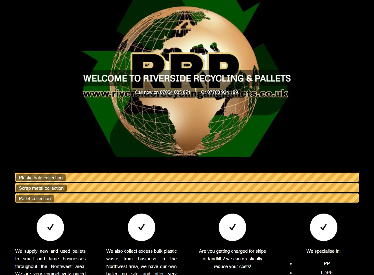 Riverside Recycling and Pallets website screenshot built by Web Spinner UK