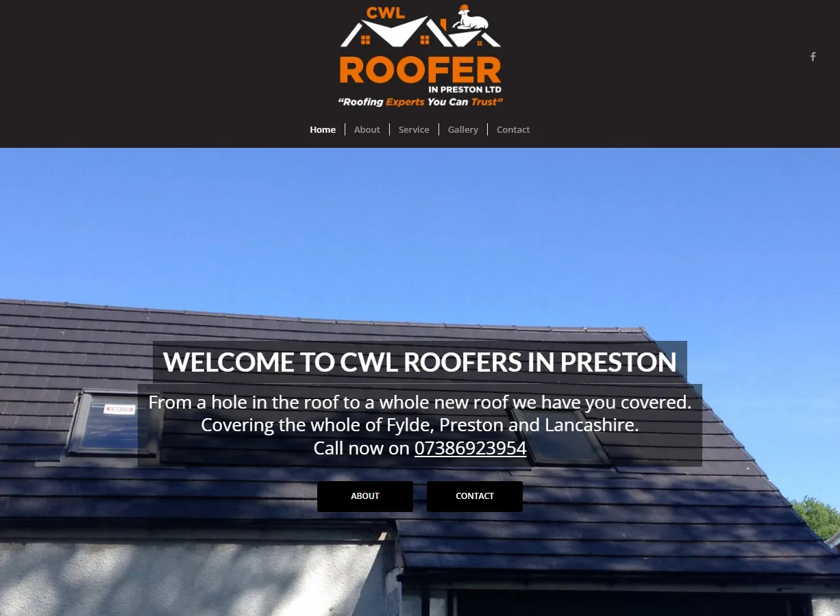 Roofer in Preston website screenshot built by Web Spinner UK