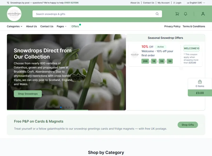 Snowdrops website screenshot in the Web Spinner UK portfolio