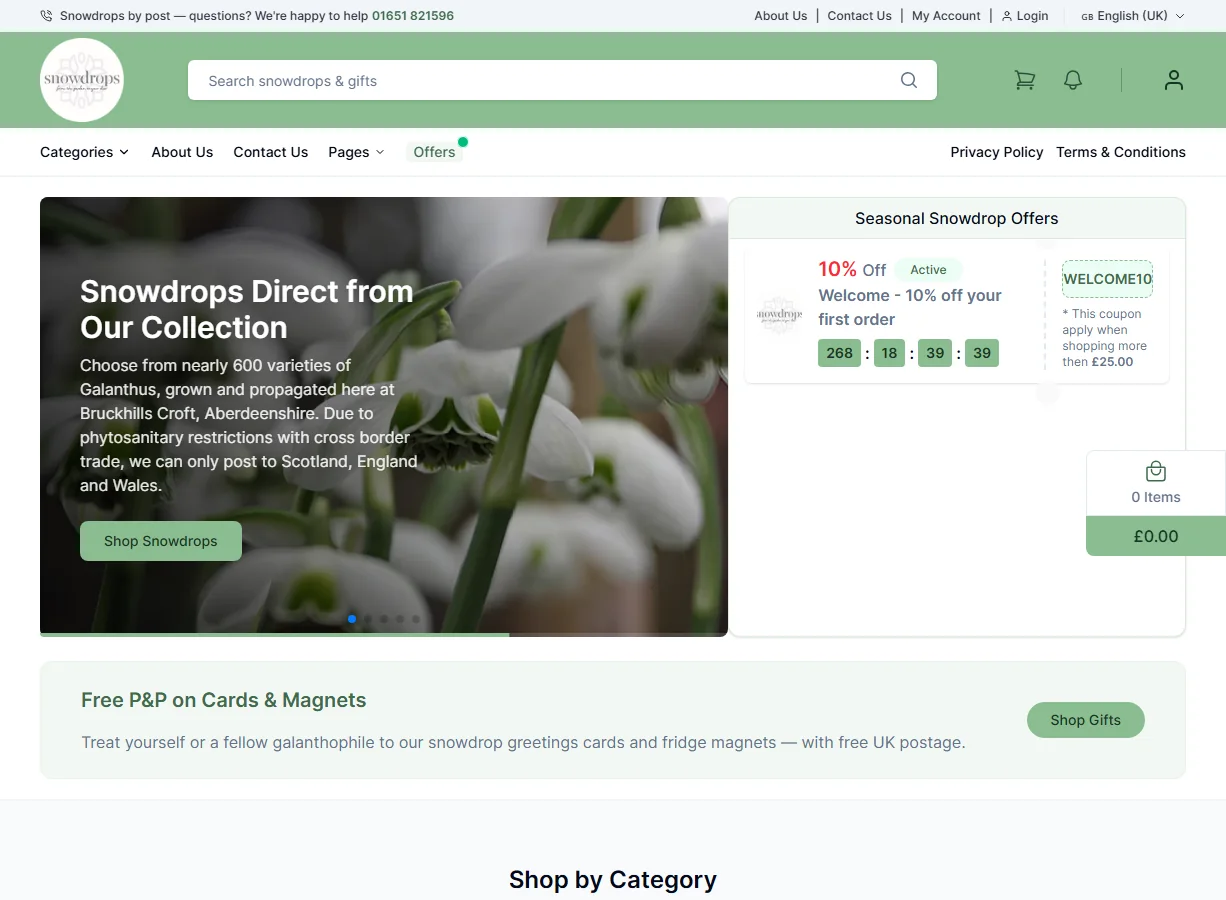 Snowdrops website screenshot in the Web Spinner UK portfolio