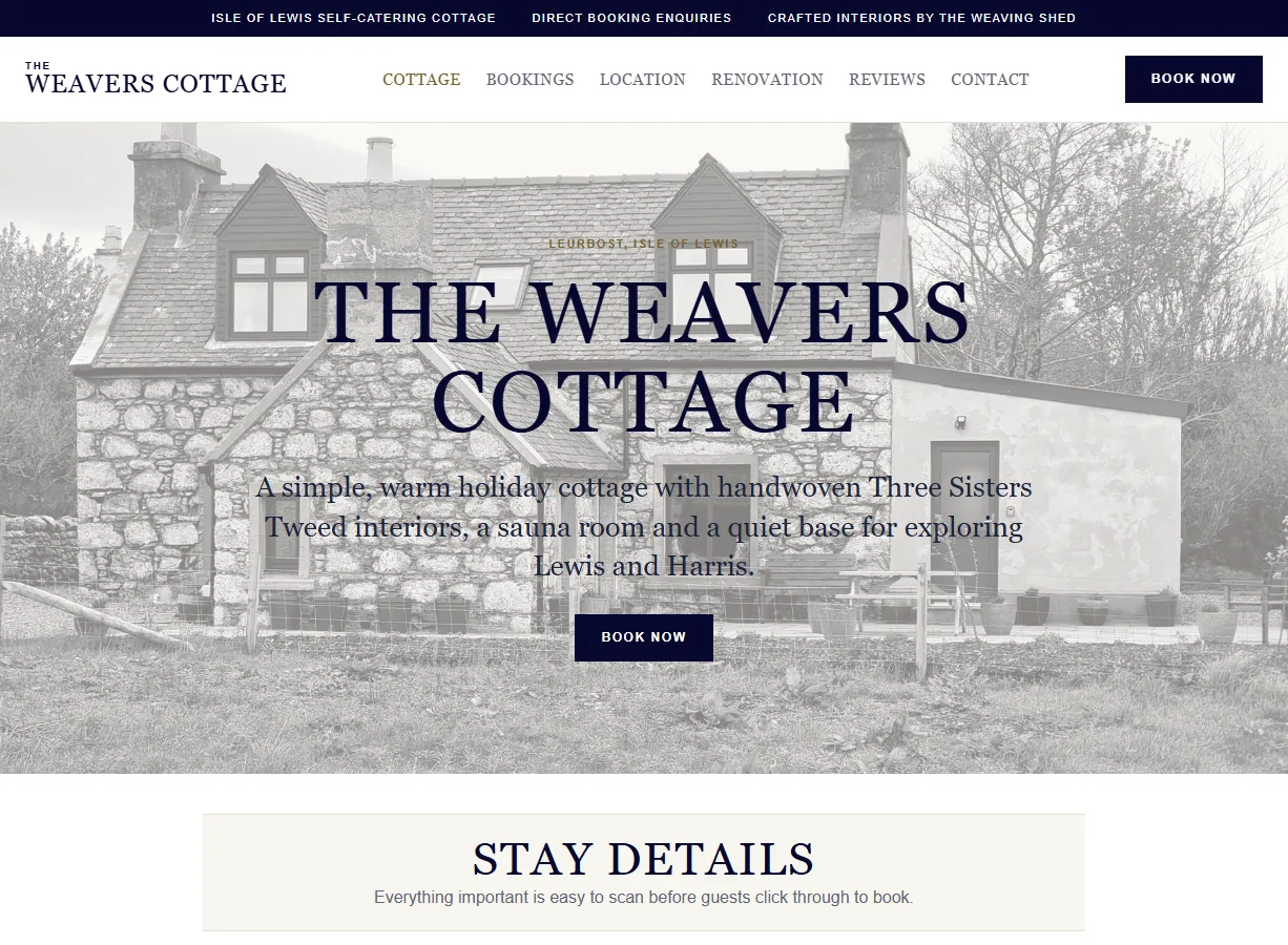 The Weavers Cottage website screenshot built by Web Spinner UK