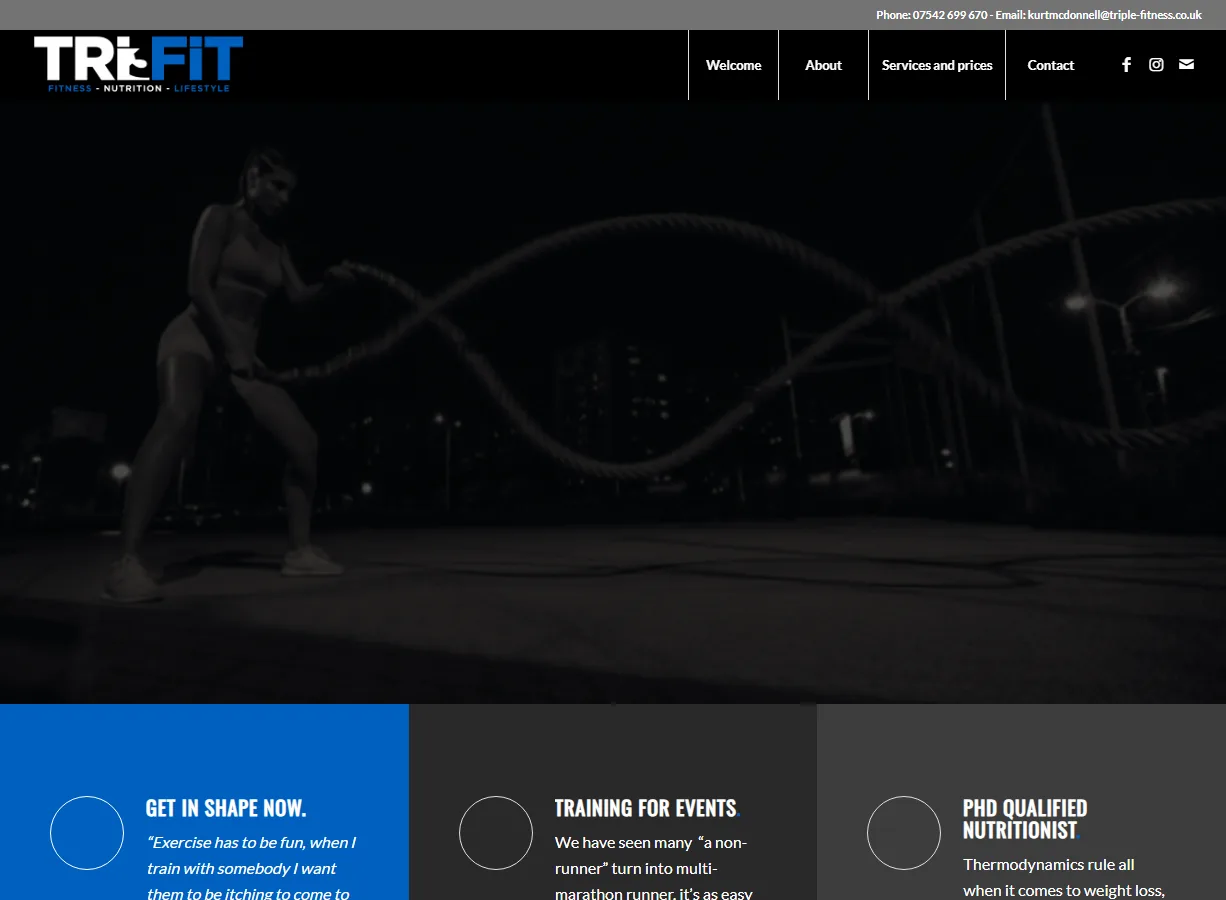 Triple Fitness website screenshot built by Web Spinner UK