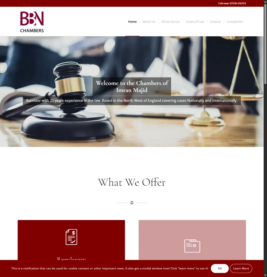 B and N Chambers legal website homepage screenshot