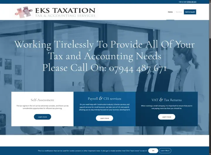 EKS Taxation website screenshot built by Web Spinner UK