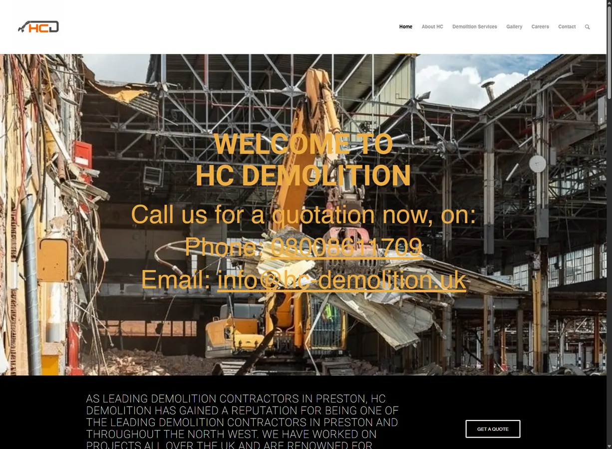 HC Demolition website homepage screenshot