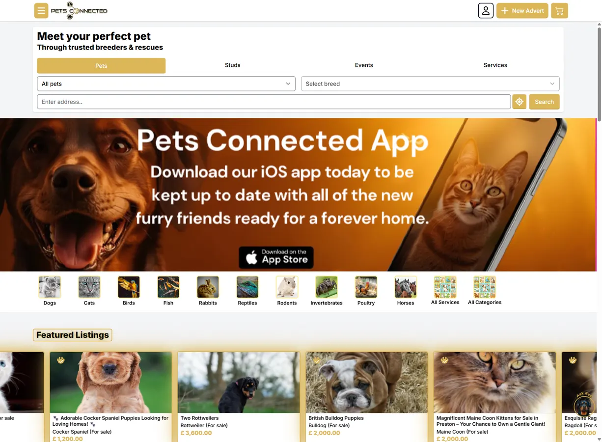 Pets Connected app marketplace website screenshot