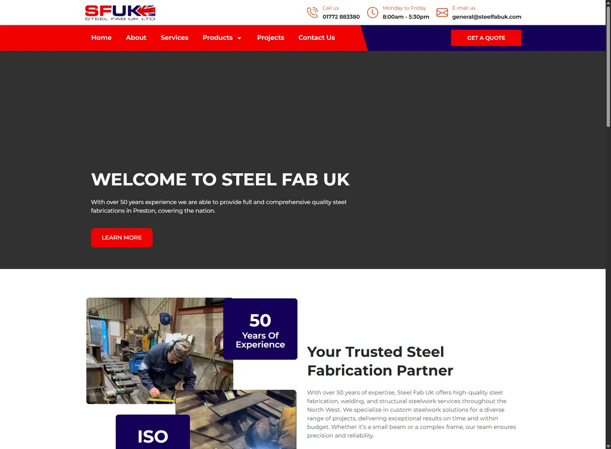 Steel Fab UK manufacturing website screenshot