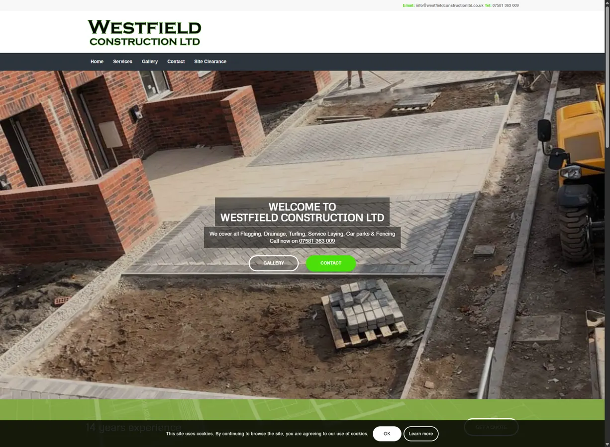 Westfield Construction website homepage screenshot